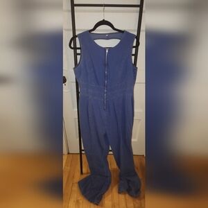Fake denim jumpsuit with keyhole detail